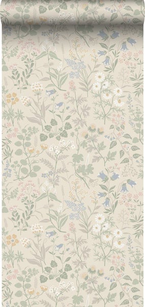 Borastapeter Tapete Feldblumen Beige und Mehrfarbig - 53 cm x 10.05 m - 660019