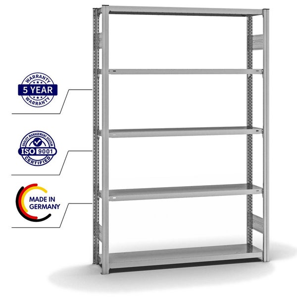 PROREGAL Fachbodenregal Stecksystem T-Profil Light-Duty Grundregal HxBxT 200 x 130 x 30 cm 5 Ebenen Fachlast 175 kg Beidseitig Nutzbar Verzinkt