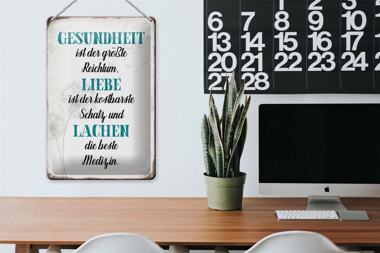 Blechschild Spruch 20x30cm Gesundheit Liebe Lachen Medizin