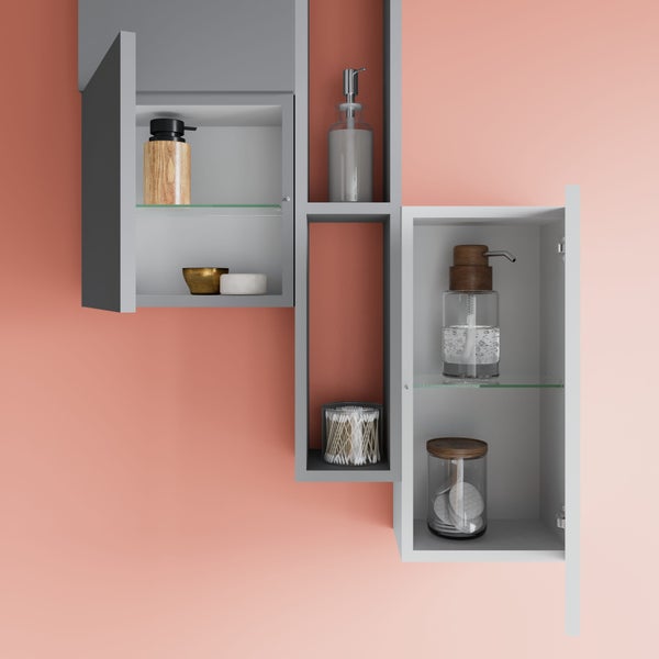 Badmöbel-Set in 80cm mit weißer Schublade, Waschtischplatte in Holzoptik und Waschbecken | Lagos