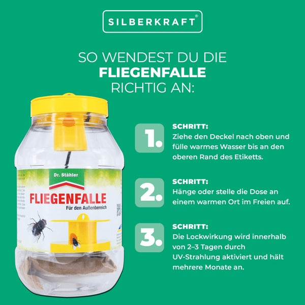 Effektive Fliegenfalle für Garten, Terrasse und Balkon, Lockfalle gegen Fliegen, Fruchtfliegen und Mücken, Fliegenabwehr für Außenbereiche mit Lockstoff, ideal für Hof, Camping und Stall