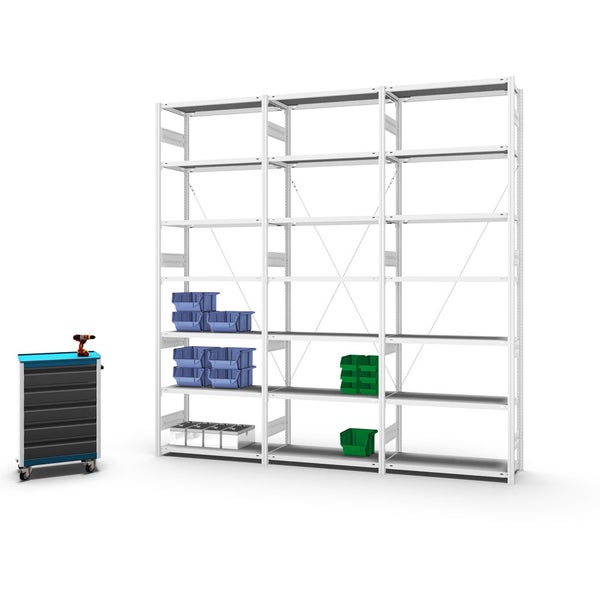 PROREGAL Fachbodenregal Stecksystem T-Profil Heavy-Duty Grundregal HxBxT 300 x 100 x 40 cm 7 Ebenen Fachlast 315 kg Einseitig Nutzbar Lichtgrau