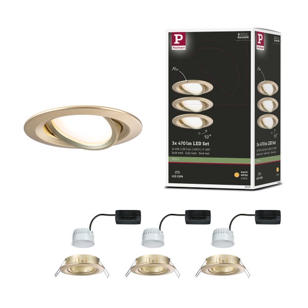 LED Einbauleuchte Nova Coin 3er-Set rund 84mm 50° Coin 3x6W 3x470lm 230V 2700K Gold matt