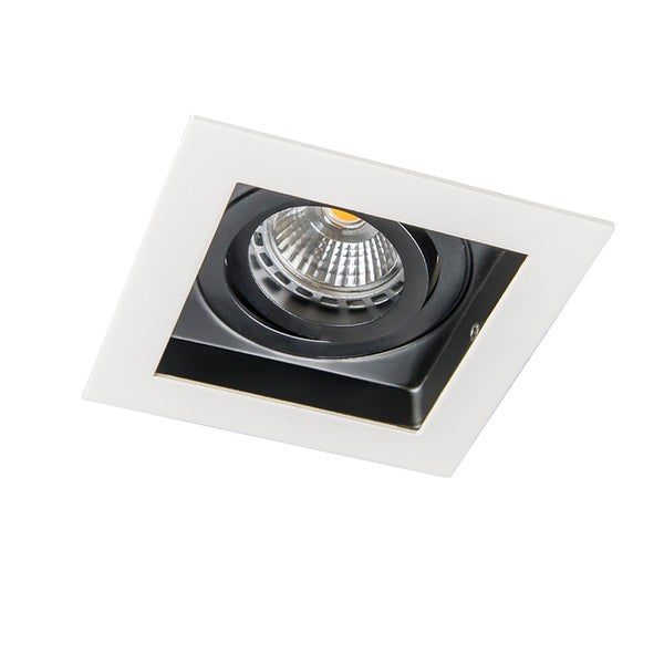 Quadratischer weißer LED Einbaustrahler mit schwarzer Innenseite und schwenkbarem Spot