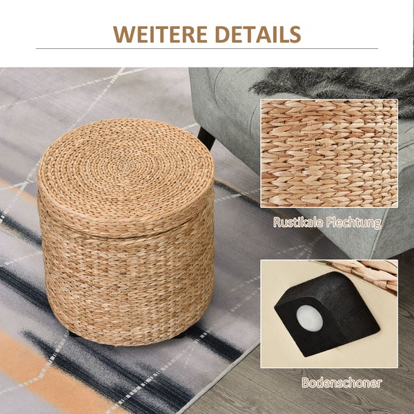 HOMCOM Sitzhocker mit Stauraum Hocker mit Deckel, Runder Fußhocker Sitzwürfel Aufbewahrungsbox Polsterhocker mit Beine, 43 x 43 x 43 cm Khaki