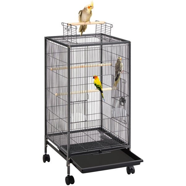 Yaheetech Vogelkäfig mit offenem Dach , Schwarz