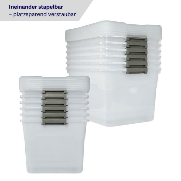 Mehrere transparente Aufbewahrungsboxen aus Kunststoff mit Verschlüssen