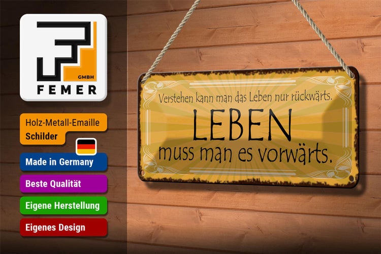 Blechschild Spruch 27x10cm Leben muss man es vorwärts Dekoration