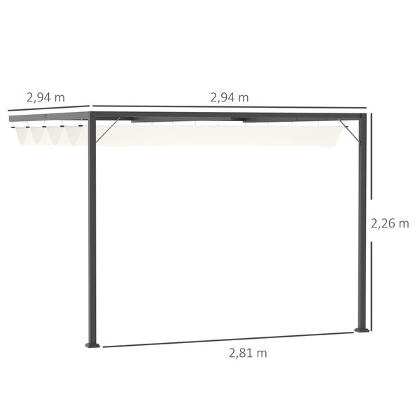 Outsunny Pergola, mit Stoffdach, wetterfest, 3 x 3 m, Metall, Polyester, Cremeweiß