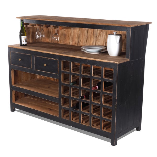 Barschrank  PUREWOOD Recyclingholz massiv, Vintage-Look 09 voodoo - schwarz