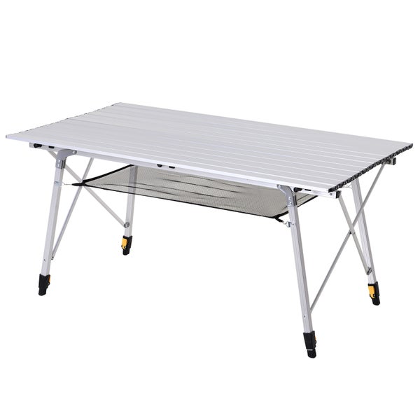 Outsunny Picknick Klapptisch, Falttisch, Höhenverstellbarer Campingtisch, Inkl. Tragetasche, Aluminium, Silber, 120 x 70 x 58-73 cm
