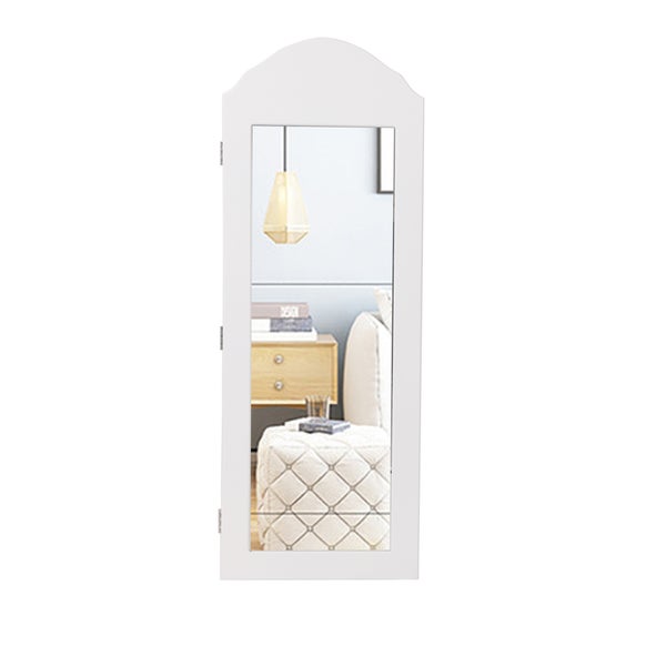 ML-Design Schmuckschrank Weiß, hängend, Wandschrank mit Spiegel und zahlreichen Fächern, 35x95x9 cm, Wandmontage, für Ketten, Ohrringe, Ringe, Spiegelschrank aus MDF Holz, Standschrank Wandspiegel