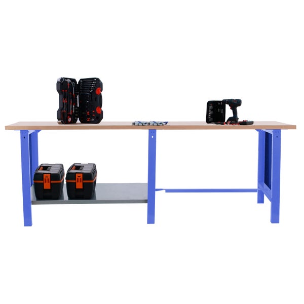 Werkbank BUFFALO WOOD | HxBxT 86,5x210x75cm | Traglast 1000kg | Blau