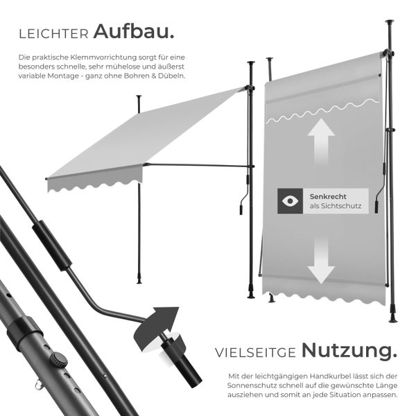 Klemmmarkise tectake  einfache Montage mit Handkurbel hellgrau
