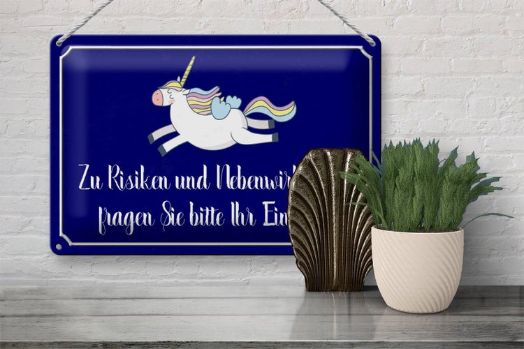 Blechschild Spruch 30x20cm zu Risiken fragen Sie Einhorn