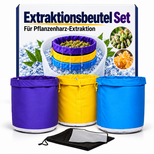 Set mit 3 Filterbeuteln zur Pflanzenextraktion mit unterschiedlichen Filterfeinheiten von 220 Mikrometer bis 45 Mikrometer