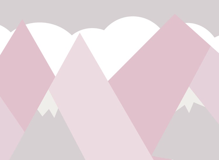 Tapete mit geometrischem Bergmotiv und Wolken im minimalistischen Design.