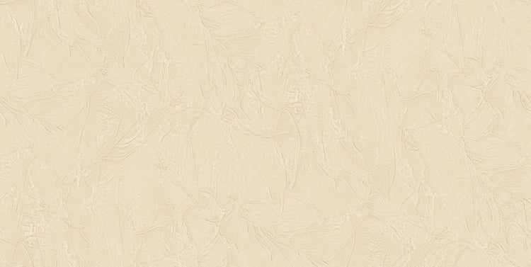 Nahaufnahme einer Wandtapete in Steinoptik mit Pflanze, Büchern und Konsole