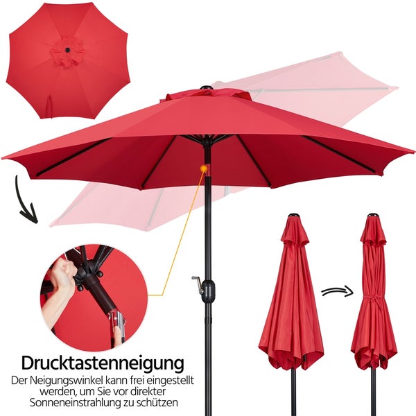 Roter Sonnenschirm mit verstellbarem Neigungswinkel für den Garten