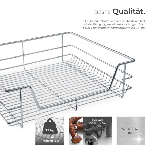 Teleskopschublade aus widerstandsfähigem, verchromtem Stahl mit hoher Tragfähigkeit