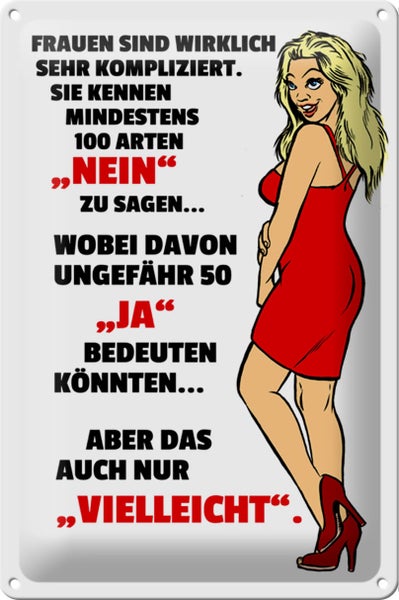 Blechschild Spruch 20x30cm Frauen kennen 100 Arten Nein sagen