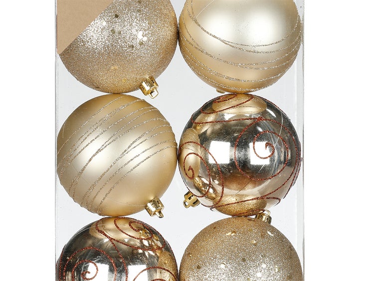 Satz von 6 Ornamenten: runde Ornamente mit Champagner-Mix 8 cm