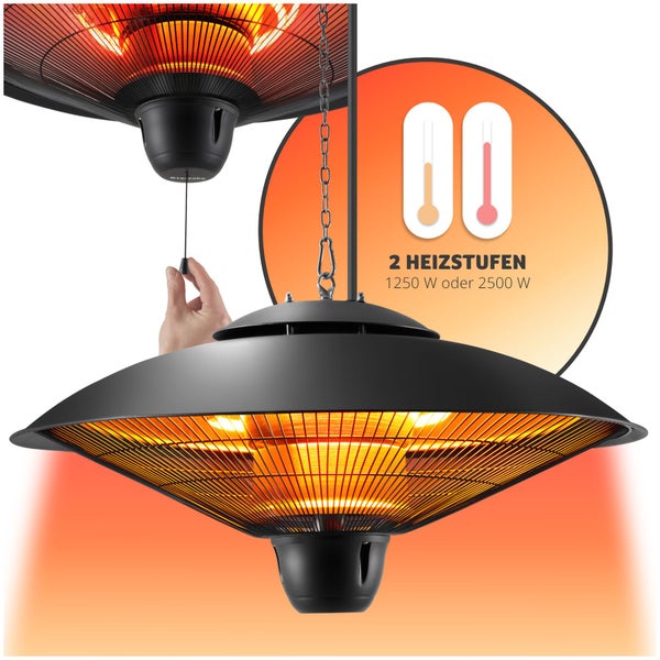 Infrarotheizstrahler tectake Solaris Orbit einfache Montage, 58 x 58 x 32 cm 2 Leistungsstufen, 1250 und 2500 W schwarz