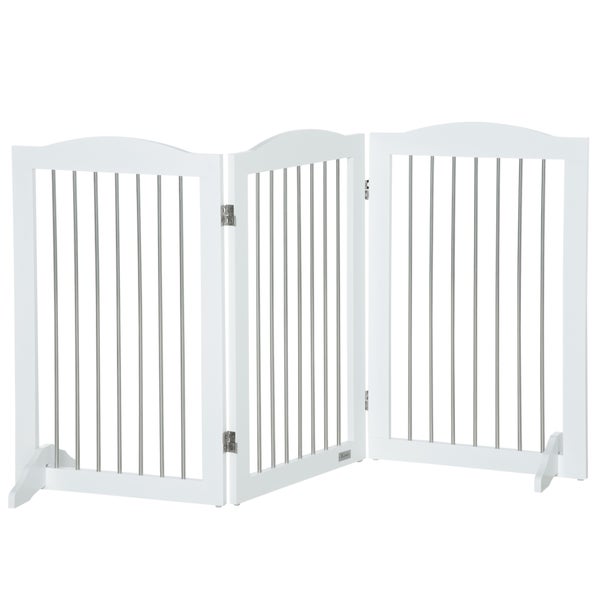 PawHut Hunde Absperrgitter, Türschutzgitter, Klappbares Hundegitter mit Ständer, 3 Platten, Treppenschutzgitter für Treppen, Flur, Weiß, 154 x 30 x 80 cm