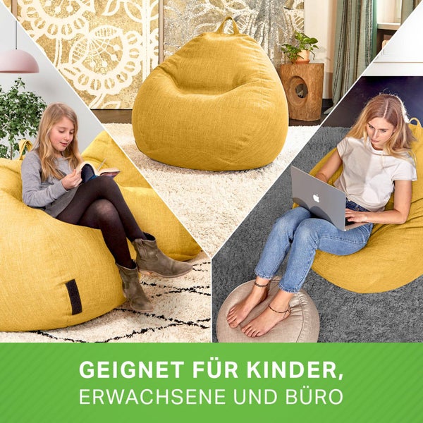 Green Bean Indoor Sitzsack mit 200 Liter mit EPS-Perlen Füllung Kuschelig Weich Waschbar - Drinnen Stoff Bodenkissen Liegekissen Sitzkissen Lounge - Gelb