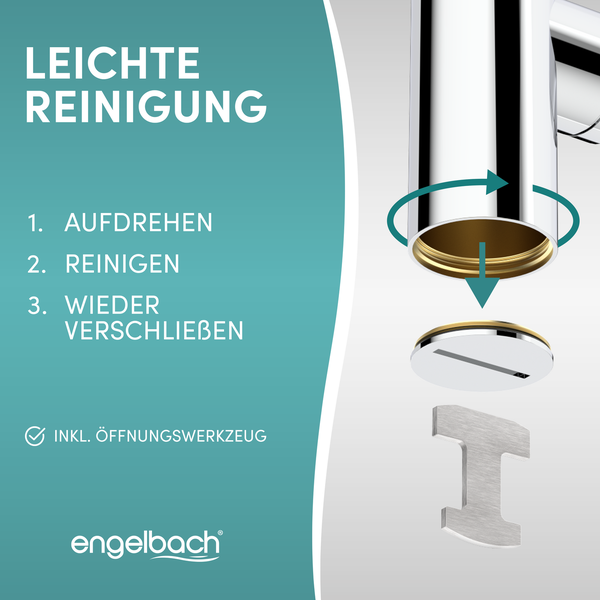 Engelbach® Design Siphon für Waschbecken & Waschtisch - Mit Reinigungsöffnung - r 1 1/4 - inkl. Gummimanschette und Anleitung