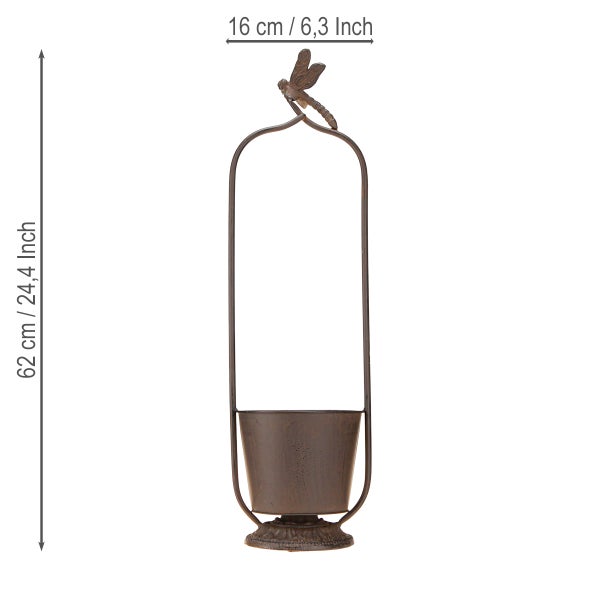 Metall Pflanztopf mit Libellenverzierung und einer Höhe von 62 Zentimetern