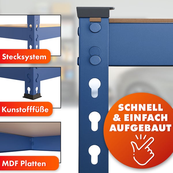 FLOORDIREKT Schwerlastregal Rhino - bis 1050 kg - Pulverbeschichtet - 180 x 90 x 45 cm Blau