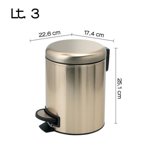 3-Liter-Treteimer, runde Form, Goldfarbe, Soft-Close, aus Edelstahl | Papaya