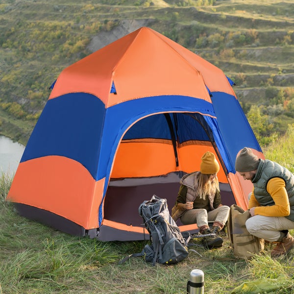 Outsunny Quick-Up-Zelt, Doppelwandzelt, Polyester + Glasfaser,  275 x 275 x 170 cm, Polyester, Glasfaser, Oxford-Gewebe, Orange + Blau