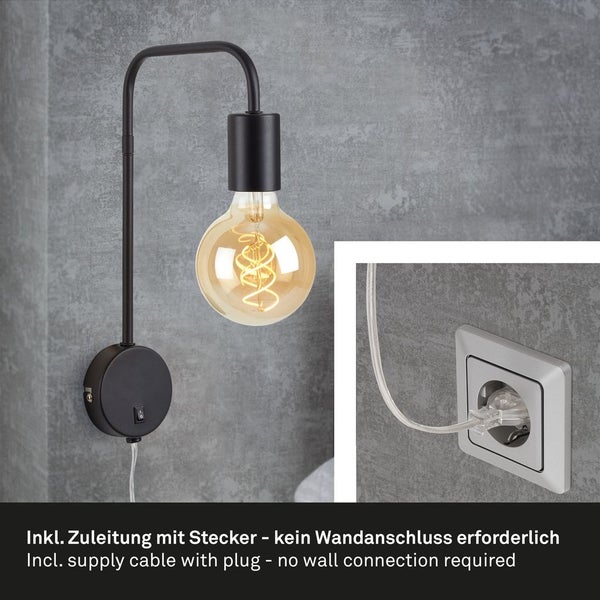 Bettleuchte Nachttischlampe Retro 1xE27 25 W schwarz matt Metall Briloner