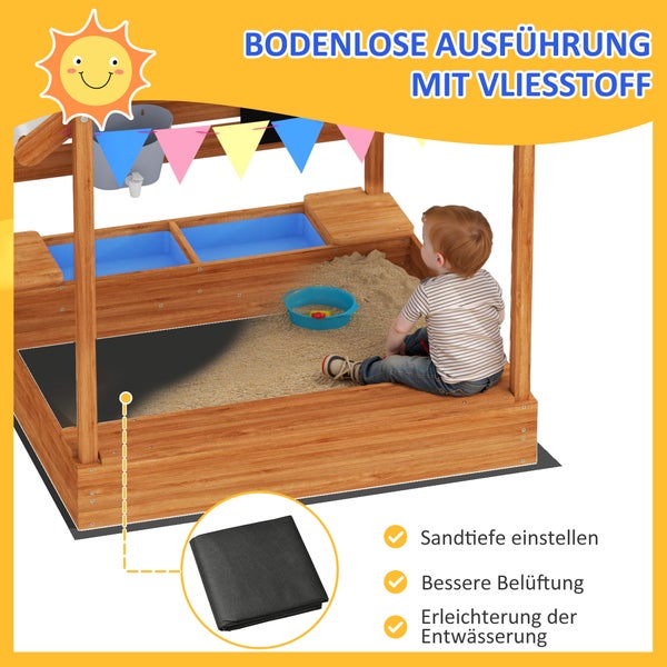 Sandkasten aus Holz mit Vlies für bessere Belüftung und Entwässerung