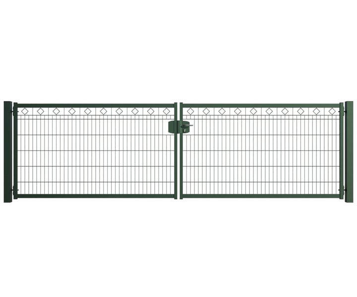 Doppelflügeltor aus Metall mit Drahtgitterfüllung