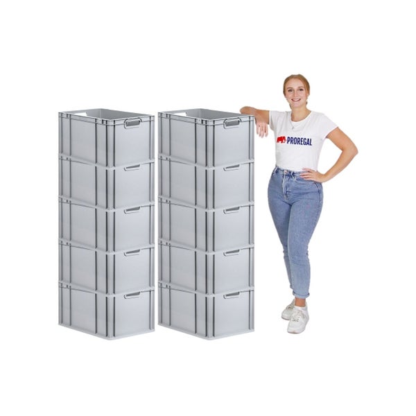 PROREGAL Spar Set 10x Eurobox Nextgen Economy Mit Scharnierdeckel & Grünen Schiebeschnappverschlüssen Griffe Offen HxBxT 32 x 40 x 60 cm 65 Liter