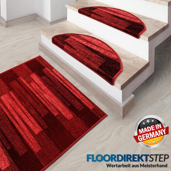 FLOORDIREKT Stufenmatte Via Veneto Rot Halbrund 23,5 x 65 cm