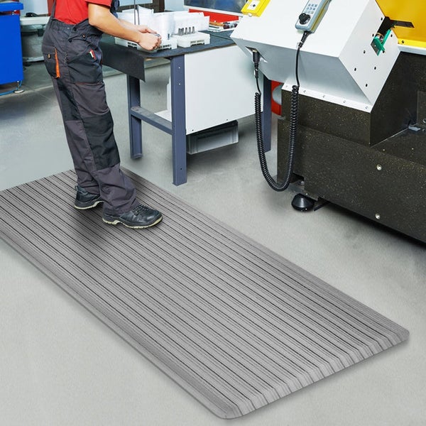 FLOORDIREKT Anti-Ermüdungsmatte - Heavy-Duty Ripp - Doppellagig - Stehmatte für den Arbeitsplatz - Grau - 60 x 90 cm