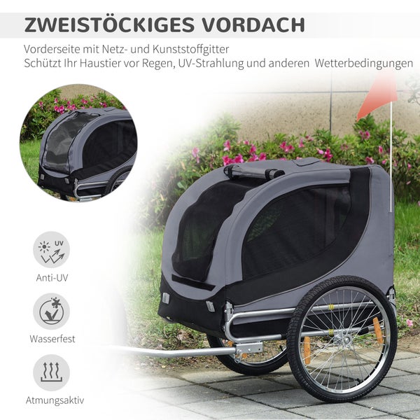 PawHut Fahrradanhänger, L130 x B73 x H90 cm, 600D Oxford, Stahlrohr, Grau+Schwarz