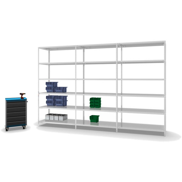 PROREGAL Fachbodenregal Schraubsystem Light-Duty Grundregal HxBxT 250 x 130 x 60 cm 6 Ebenen Fachlast 125 kg Beidseitig Nutzbar Lichtgrau
