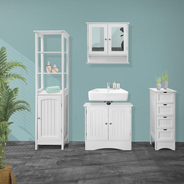 ML-Design Badezimmerschrank Weiß, 30x81x30cm, Schmaler Badschrank mit 4 Schubladen, viel Stauraum, freistehend, Landhausstil, Badkommode aus MDF-Holz, Badezimmer Kommode, Aufbewahrungsschrank Badmöbel