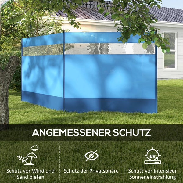 Outsunny Windschutz faltbar Camping Sichtschutz mit Lichtquellenfenster Heringen Seilen Windfang Zaun Strandwindschutz Strandschutz für Camping Garten, Strand, Terrasse 440 x 140 cm Blau
