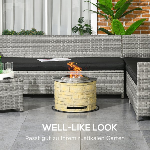 Outsunny Feuerschale, mit Bodenschutzmatte, für Garten, Camping, Terrasse, Ø52 x 39H cm, Stahl, MgO, Gelb