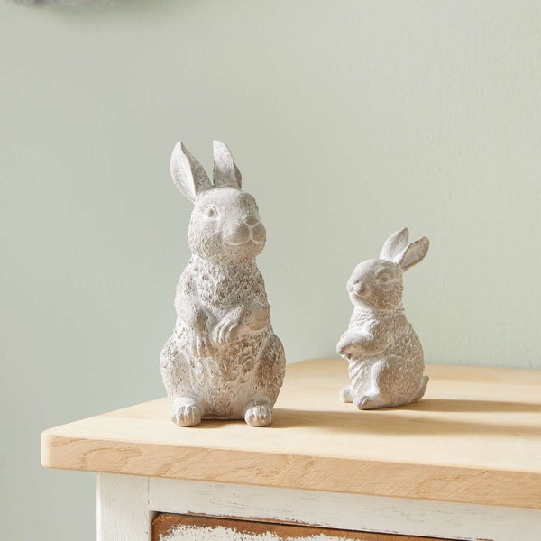 FRANK FLECHTWAREN | Hase Washed, 2er Set, ZEMENT, 7,5 x 5,5 x 11 cm, 9,5 x 8 x 16,5 cm