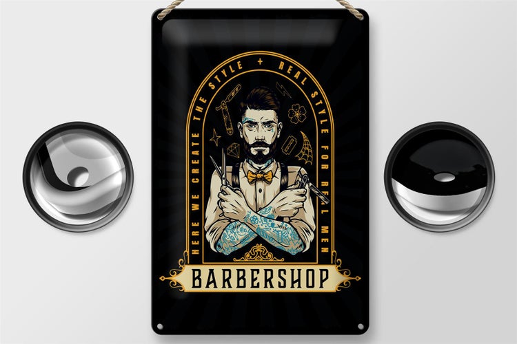 Blechschild Spruch Barbershop Here we greate Style 20x30cm