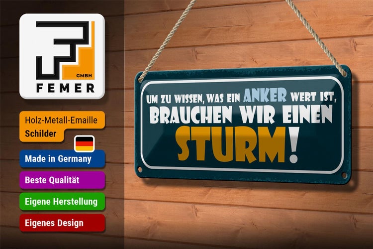 Blechschild Spruch 27x10cm was Anker Wert brauchen Sturm Dekoration