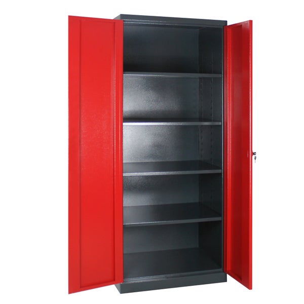 PROREGAL Stahlschrank Owl mit 4 Fachboden HxBxT 192 x 78 x 58 cm Anthrazitgrau Rot