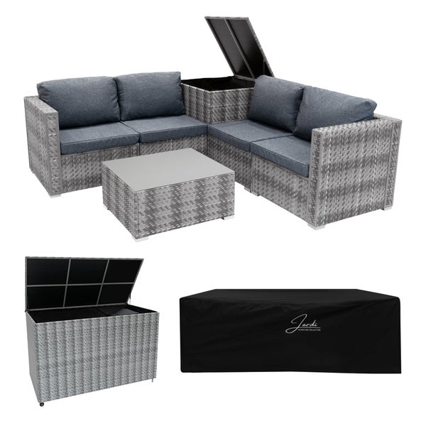 Marielle Rattan Modulares 6-teiliges Möbelset mit Aufbewahrungsbox 700L - Grau